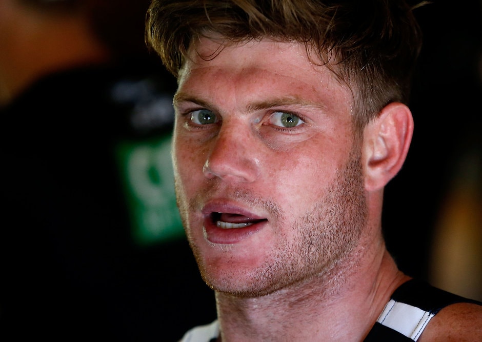 AFL 2015 Training - Magpies at Falls Creek 181115 FALLS CREEK, AUSTRALIA - NOVEMBER 18: Taylor Adams of the Magpies in action during the Collingwood Magpies pre-season training camp at Falls Creek on November 18, 2015. (Photo: Michael Willson/AFL Media)